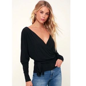 LAST CALL Free People Women's East Coast Wrap Top in Black Size XS
